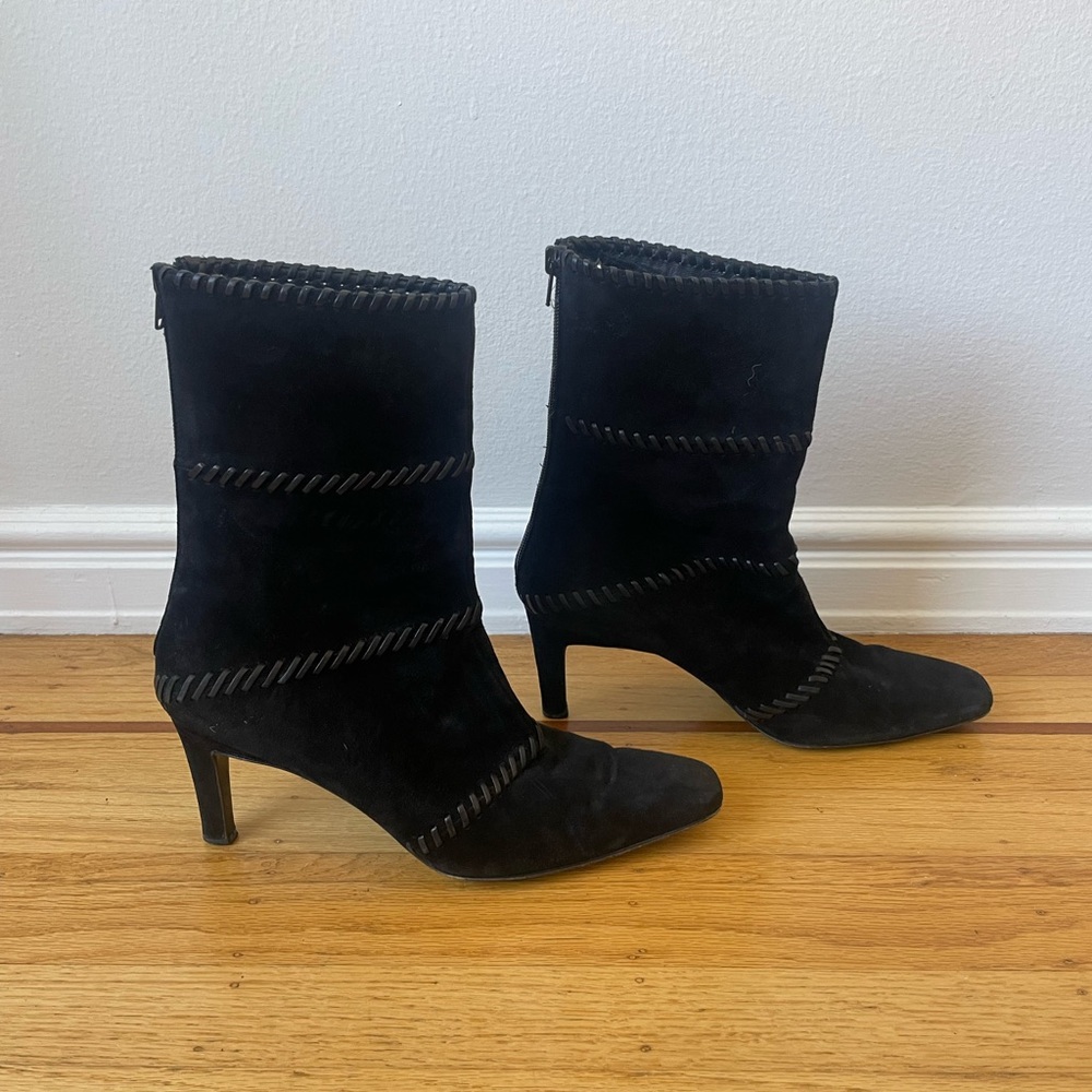 Salvatore Ferragamo Suede Heeled Boots with Whipstich Trim, Women's Size 8.5